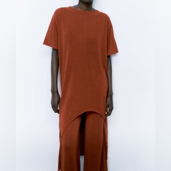 KNIT LINEN BLEND DRESS WITH SLIT - Picture 7 of 9